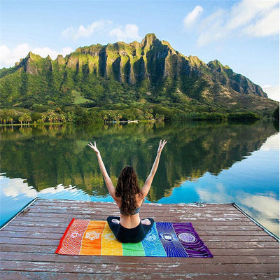 Mandala Boho Striped Travel Yoga Mat Tapestry - yogashopstar.com